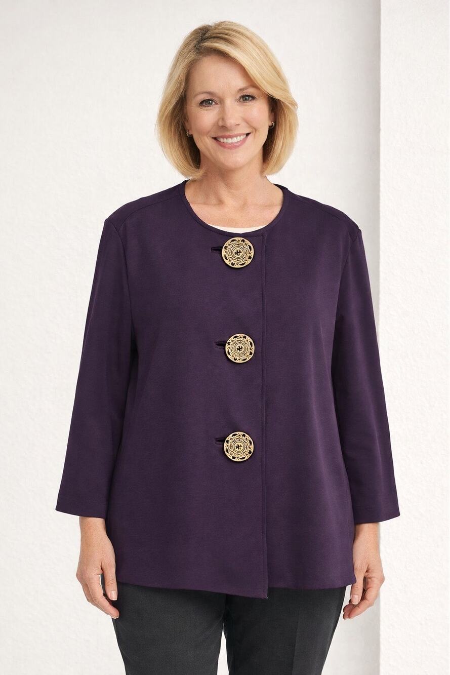 COLDWATER CREEK XL Boho Lagonlook Blouse Mandala statement BUTTONS Plum $79